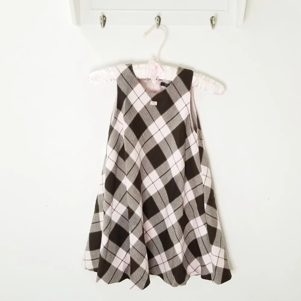 LILI GAUFRETTE France Pink & Brown Plaid Sleeveless A-Line Dress 8 - Picture 6 of 15